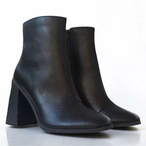 Chunky, Platform, High Heel Boots, Zip-Up, Faux Leather, Black, W: US6 , W: UK4